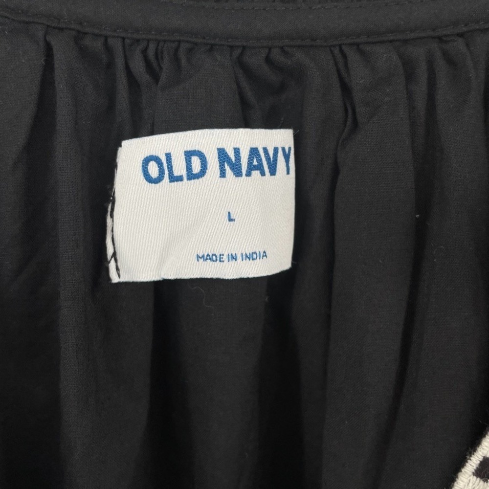Old Navy Women L Black Embroidered Floral Mini Swing Dress Boho Peasant Festival - Picture 9 of 11
